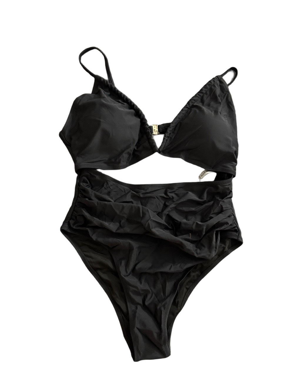 Blooming Jelly Black Cutout One Piece Swimsuit Ruched Tummy Control XL NWT
